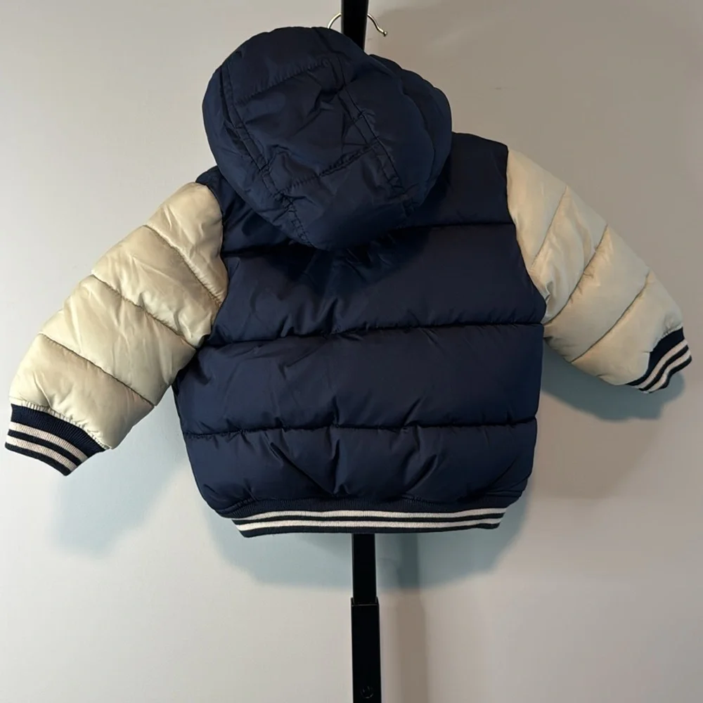 Baby GAP Navy and Cream Puffer Jacket Boys 12-18 Months EUC